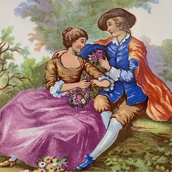 Vintage VILLEROY & BOCH Fragonard Victorian Courting Scene Couple Tile Trivet - Picture 8 of 12
